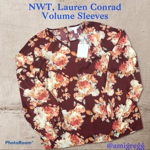 NWT, Lauren Conrad Rust Floral Blouse